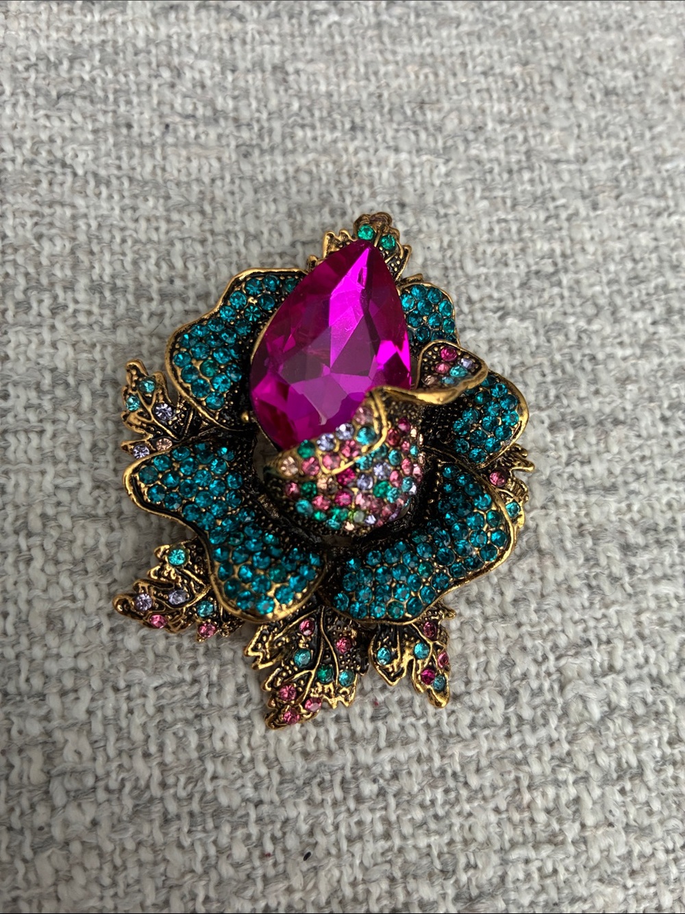 Pink Teardrop Crystal Floral Brooch/Pendant - Women Jewelry